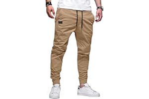 PLEPAN Mens Casual Cargo Joggers - Cotton Drawstring Chino Pants Hiking Outdoor Twill Track Jogging Sweatpants