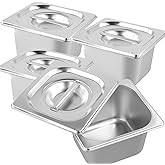 HOIGON 4 Pack 1/6 Size Steam Table Pan with Lids, 4 Inch Deep Stainless Steel Hotel Pan, Anti-Jam Steam Pans Half Size Hotel Pans for Buffet, Restaurants, Catering