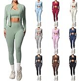 Ronony Womens Workout Set Casual Gym 3 Piece Outfits Sports Bra Cropped Cardigan Jacket & High Waisted Leggings Yoga Clothes