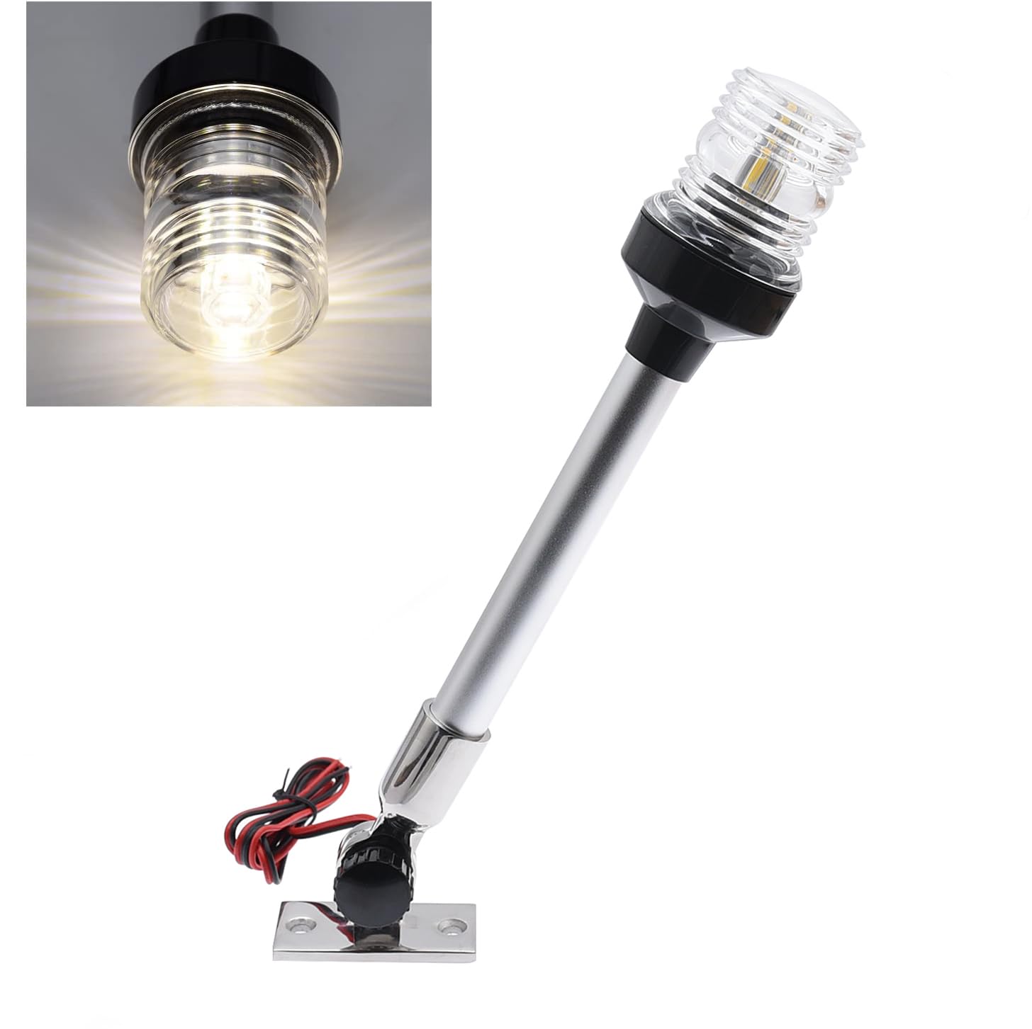 Geloo LED Navigation Lights for Boat Trailer Yacht All Round 360° Waterproof 12V (30CM/12 180° Verstellbare Basis)