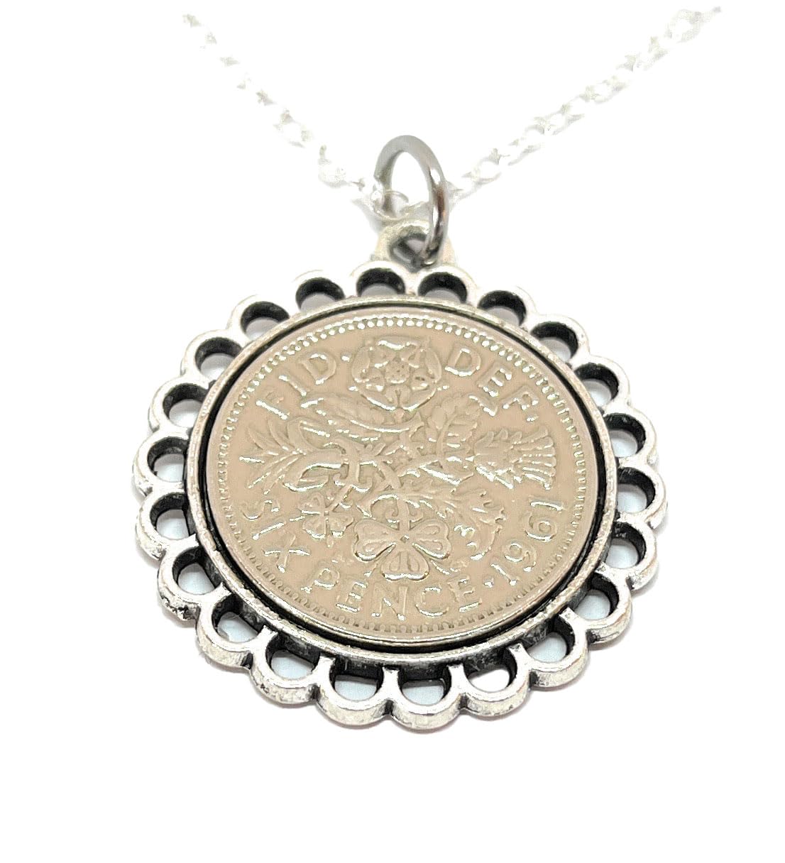 Fine Pendant 1961 Lucky sixpence 65th Birthday plus a Sterling Silver 18in Chain
