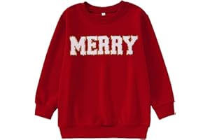 GLIGLITTR Kid Girl Christmas Sweatshirt Merry Long Sleeve Outfit Shirt Chenille Patch Xmas Holiday Crewneck Pullover Top 7-12