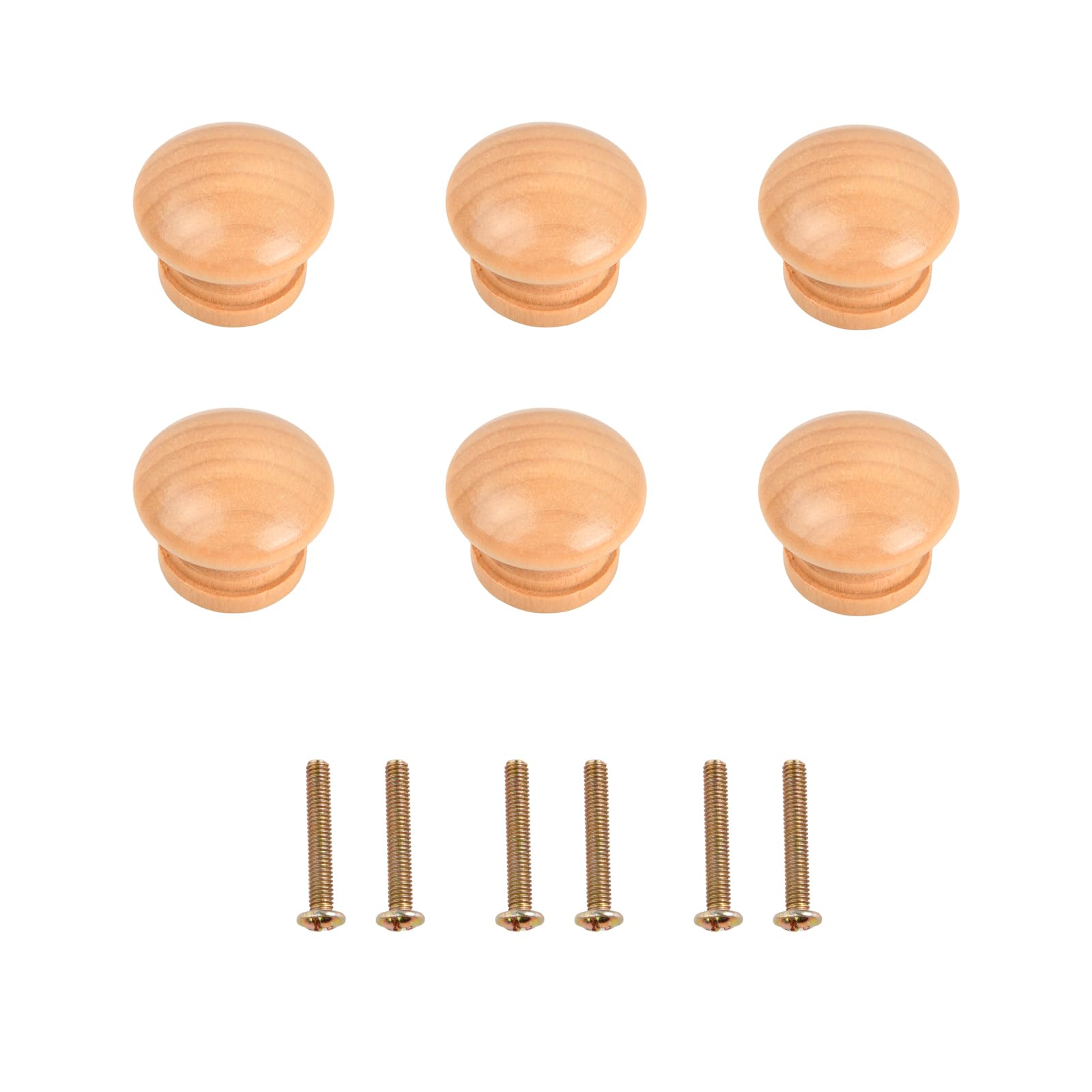 Naseom Wooden Cabinet Knobs With Screws, 6 Pack Round Wood Handles for Drawers, Doors, Cupboards and Wardrobe