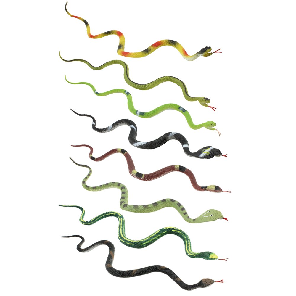 com-four® 8-piece rubber snake set - small realistic snake, cobra, asp viper, adder, reptile made of plastic - approx. 34 cm long [selection varies] (08 pieces - colorful)