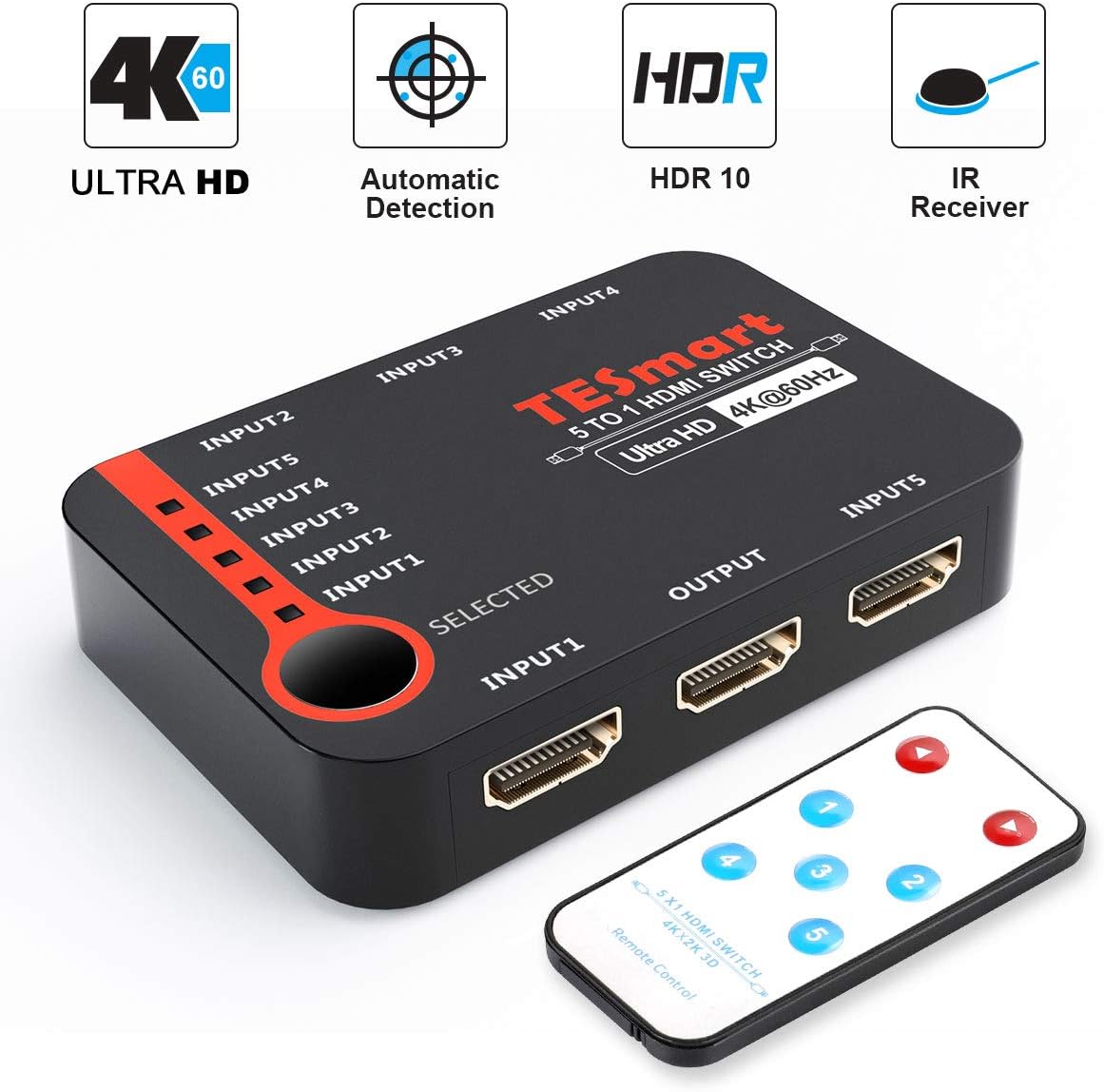 TESmart 5 Way HDMI Switch 4K at 60Hz, 5x1 HDMI Amazon.co.uk Electronics