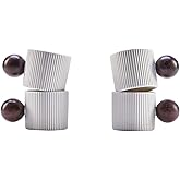 CLASGLAZ Ceramic Mini Espresso Cups Demitasse Cups with Round Wooden Handle Vertical Stripes Tea Cups (white, 4pcs)