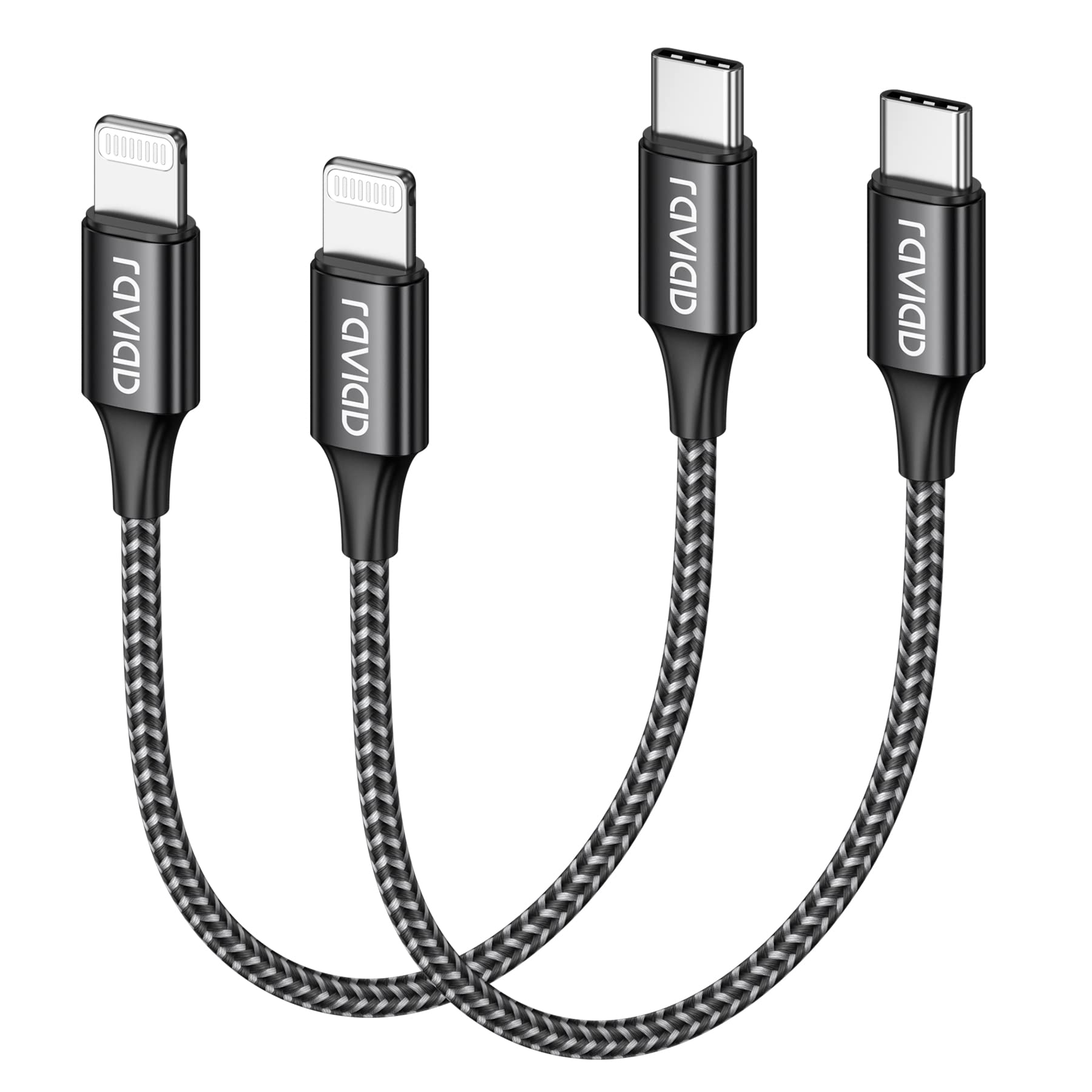 RAVIAD USB C to Lightning Cable [2Pack 0.5M], MFi Certified iPhone Charger Cable Nylon PD Fast Compatible with iPhone 13 12 11 Pro Max Mini X XS XR 8 Plus - Black