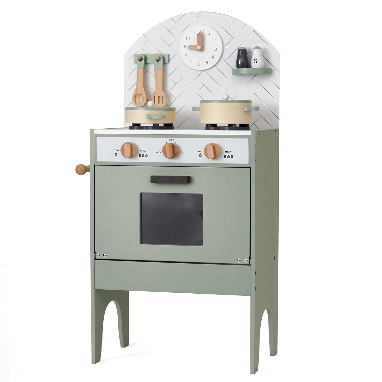 Hooga Playroom Play Kitchen for Kids with 6 Piece Kids Cooking Set, Learning Clock, Oven, and Interactive Dials, Toddler Play Kitchen (Mint)