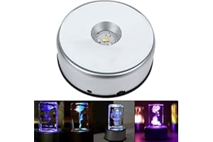 SYWAN 4" LED Rotating Display Base for Crystals Glass Art, Colorful Light Rotating Crystal Display Base Stand, Cup Display Stand Turner for Tumbler Cup