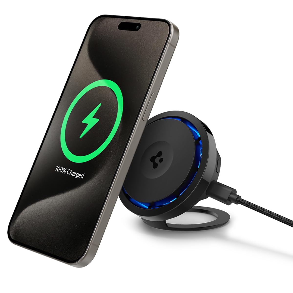Spigen for MagSafe Charger, Qi2 15W Wireless Cooling Fan OneTap Pro 3 Cryomax (MagFit) Compatible with iPhone 17/16/15/14/13/12 Pixel 10 Pixelsnap Magnetic Cases & More, Sleep Friendly - Kickstand