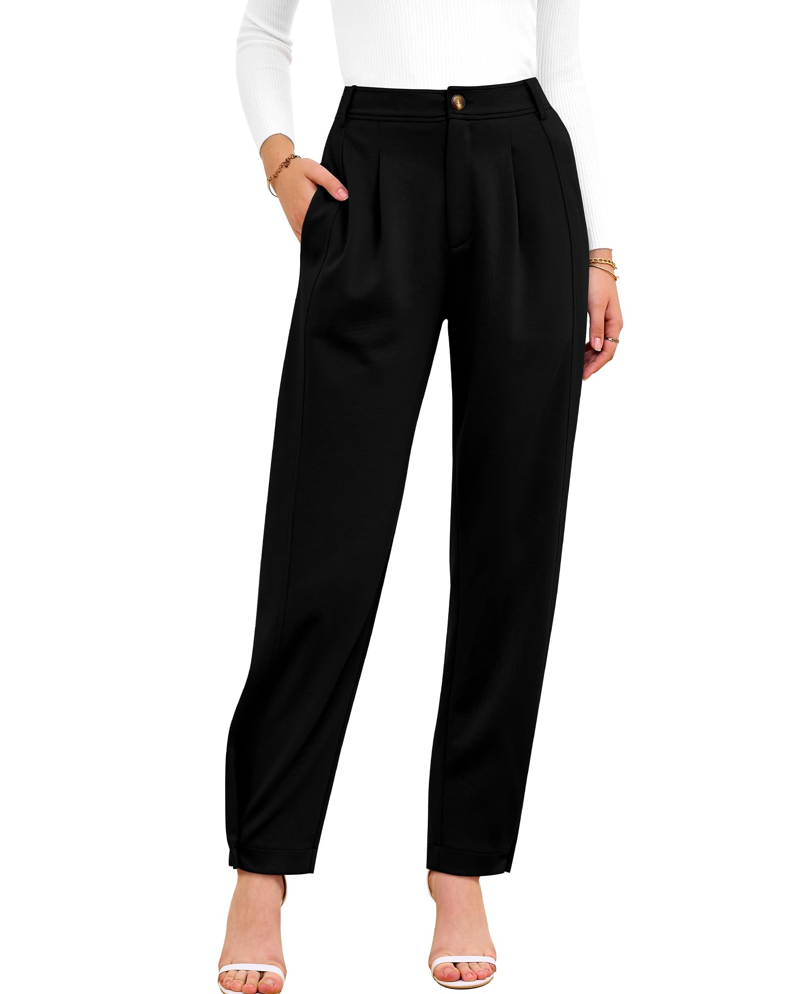 Photo 1 of *medium* BTFBM Work Pants Women Business Casual Outfits Fall 2025 Elastic High Waist Dress Trousers Pockets Long Tapered Slacks(Black, Medium)