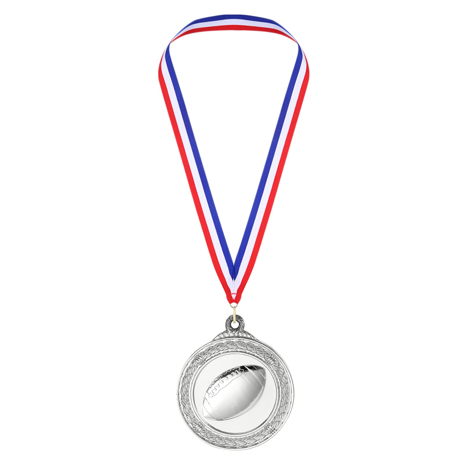 PATIKIL 2" Silver Rugby Medals, Rugby Award Medals with Ribbon Red White for Games Sports Competitions