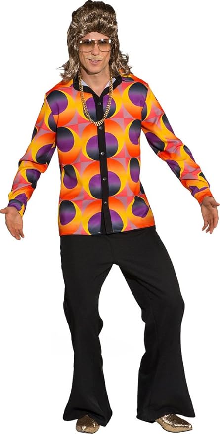Karneval-Klamotten Disco-Hemd Hippiehemd Flower-Power Herren-Hemd Retro 80er Jahre Herrenkostüm Größe 58/60