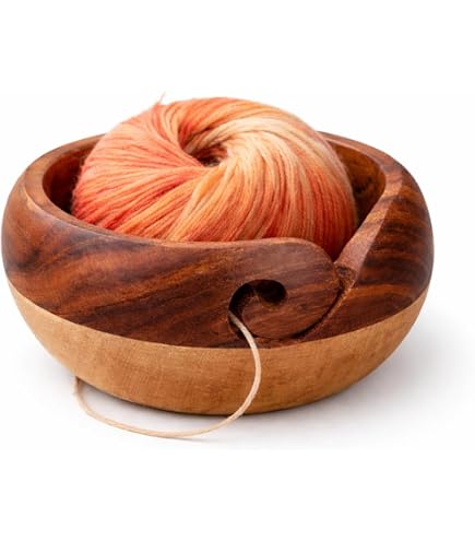 OUTRIGHT Wooden Yarn Bowl For Crochet & Knitting - Large, Hand-Carved & Cute Design, Great Gift