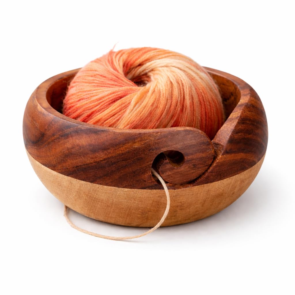 Gifts for Women Knitting Crochet Knit Picker Yarn Bowl - Two Tone Wooden Yarn Bowl 7"X3" Holder, Winder Knitting Accessories and Supplies Large Size Stocking Fillers