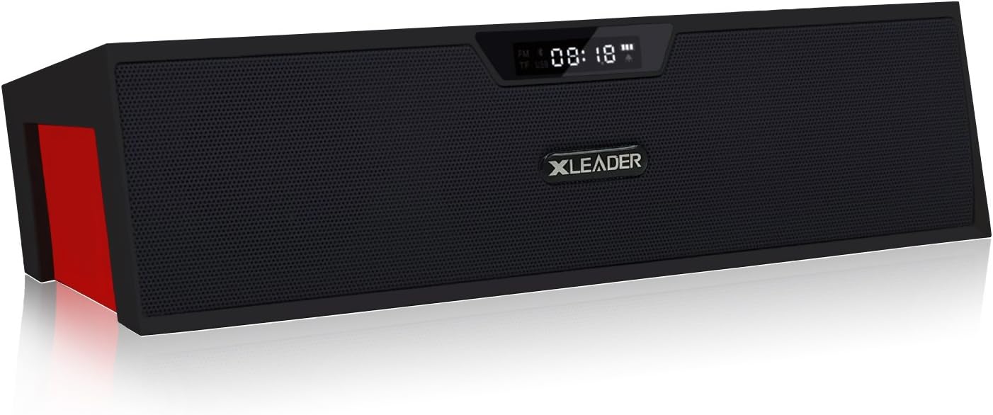 [New Release] XLeader SoundPak Bluetooth Wireless Speaker,7W Loud Stereo and Bass,with FM radio and Alarm Colok and Smart LCD Display,support 8 hours Playtime (Black red)