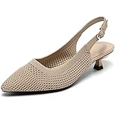 youngshow Womens Adjustable Slingback Heels, Pointed Toe Mid-Low Heel, Cute Knitted Slip On Work Pumps Dress Shoes