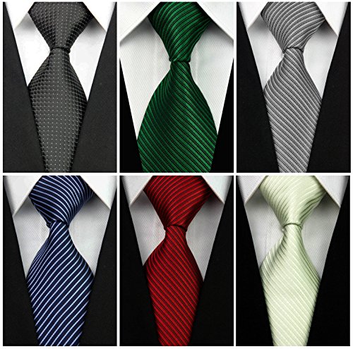 Wehug Lot 6 PCS Men's Solid Tie Silk Tie Woven Necktie Jacquard Neck Ties Classic Ties For Men style027