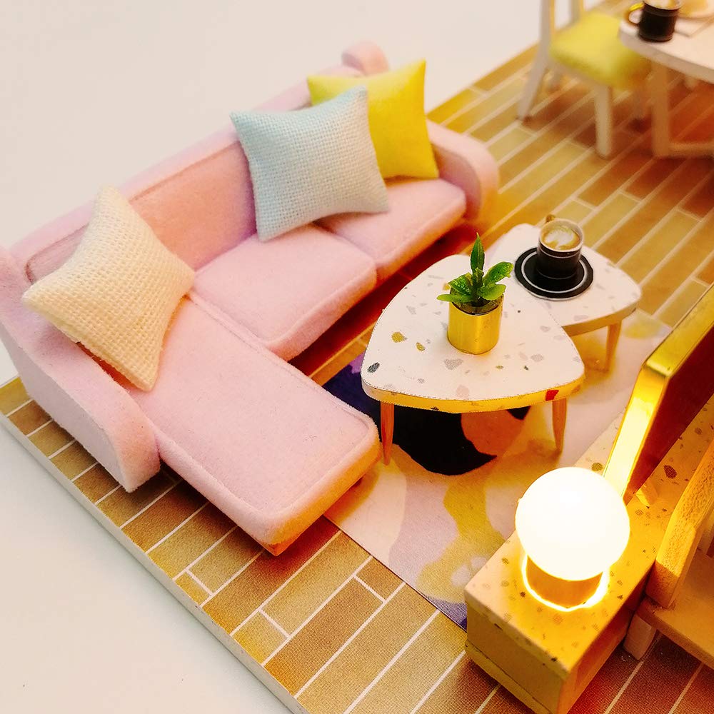 GuDoQi DIY Miniature Dollhouse Kit, Tiny House kit with Furniture and Music, Miniature House Kit 1:24 Scale, Great Handmade Gift for Birthday Easter Day, Sweet Time House