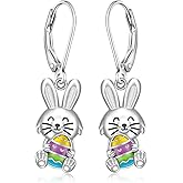 Easter Bunny Earrings for Women Sterling Silver Cute Bunny Rabbit Egg Earrings Dangle Jewelry Easter Holiday Gifts