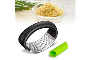 Stainless Steel Garlic Mincer, New Upgraded Garlic Crusher, Home Kitchen Utensils Portable Manual Garlic Press with Peeler fo