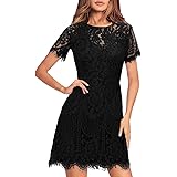 MSLG Women's Elegant Round Neck V-Back Wedding Guest Floral Lace Cocktail Party A Line Dress 910