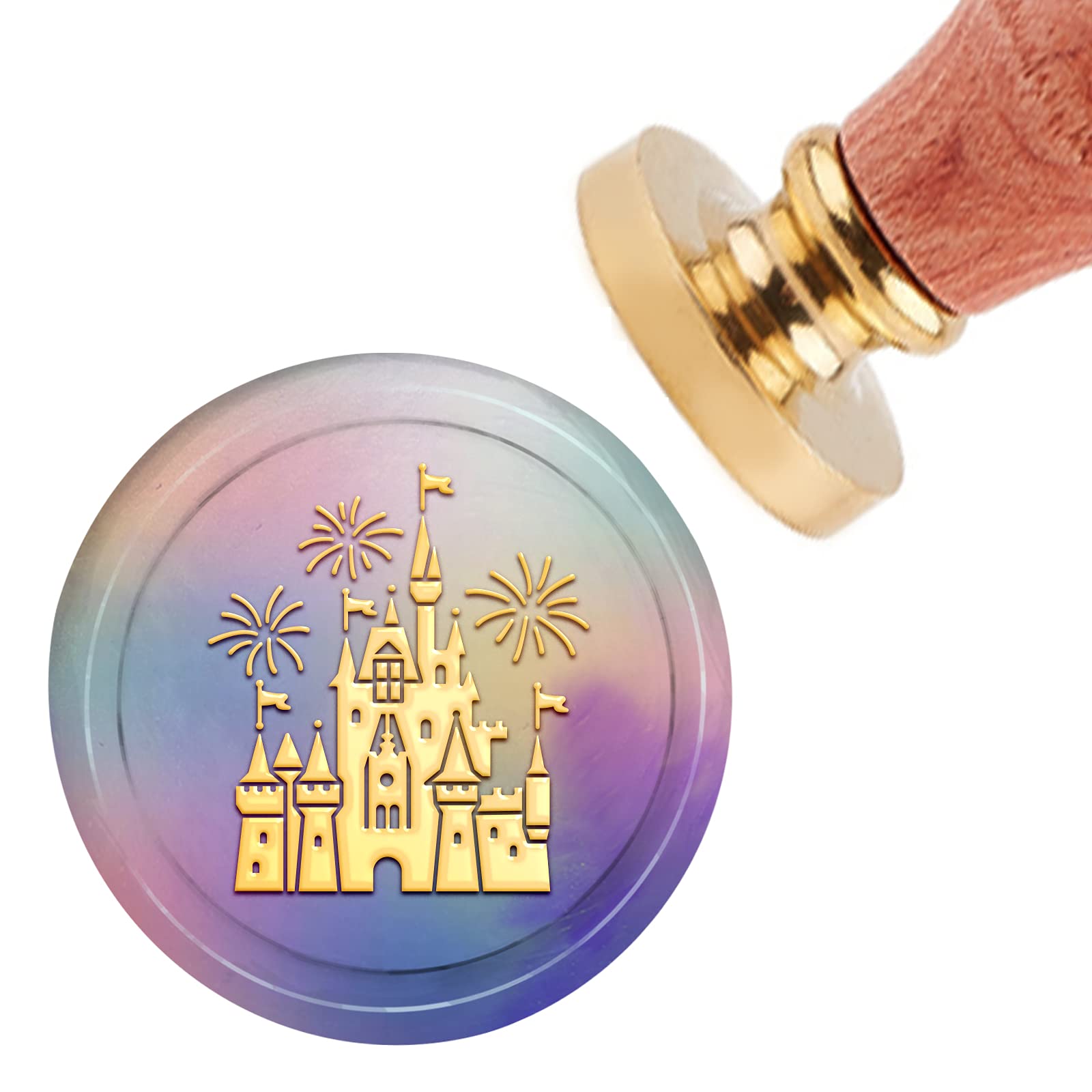 CRASPIRE Wax Seal Stamp Castle, 30mm Sealing Stamp Head Golden with Removable Wooden Handle for Wedding Invitations Cards Bottle Gift Business Thanks Christmas