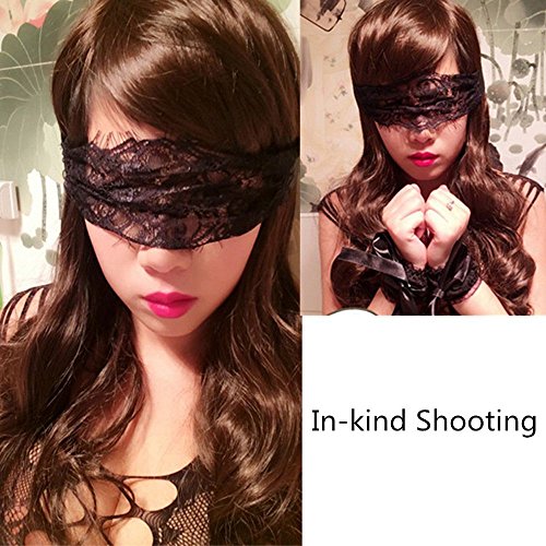 Oceaneshop Couples Games Flirt Tools Soft Black Adults Toys Lace Bracelets Blindfolded Mask Eye Mask and Handcuffs Lace Handcuffs - Thumbnail 4