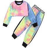 Betusline Girls 2 Piece Outfits Girls Cropped Sweatsuit Pants Outfit Clothes Set, 4T-14 Years