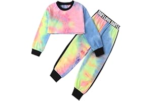 Betusline Girls 2 Piece Outfits Girls Cropped Sweatsuit Pants Outfit Clothes Set, 4T-14 Years