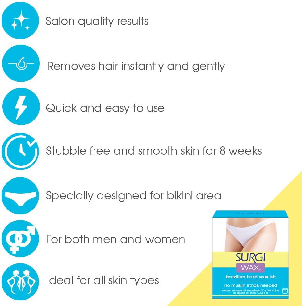 Surgi Wax Brazilian Hard Wax for Women - Brazilian & Bikini Hair Removal (113g) with Pre-Elipation Oil - Image 4