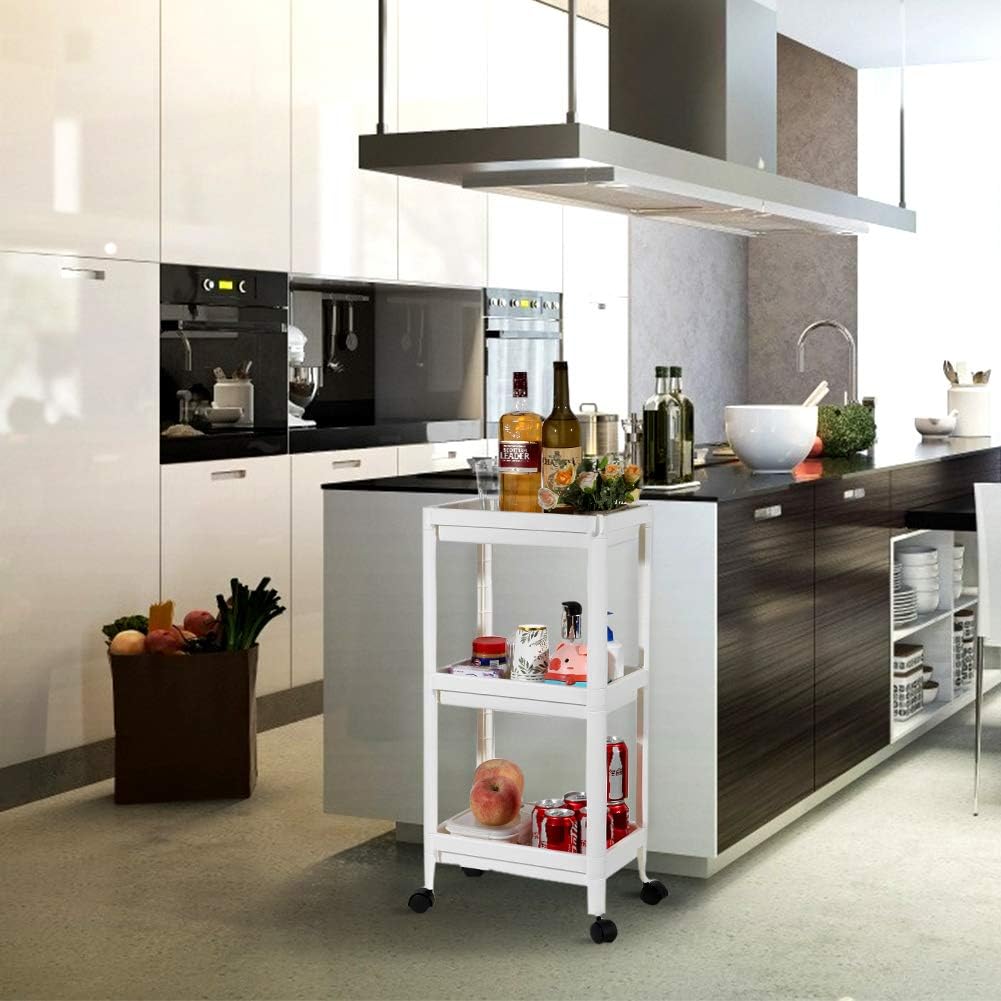 BKEJOY 3 Tier Rolling Cart, Storage Cart with Wheels for Office, Kitchen, Bedroom, Bathroom, Laundry Room & Dressers(White): Furniture & Decor