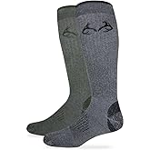 Team Realtree Men's All Season Over The Calf Tall Boot Socks 2 Pair Pack, Olive/Black, Large