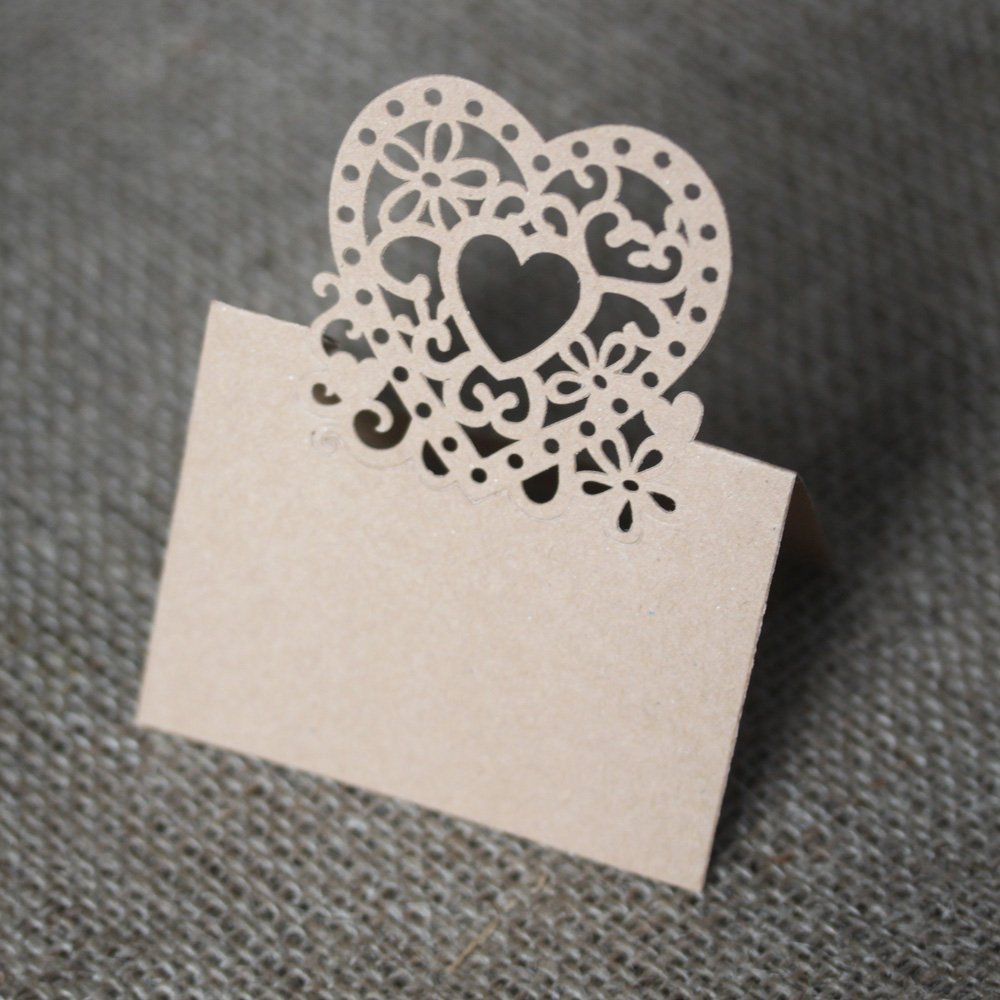 CLUB GREEN Place Card Laser Heart BRN/Kraft 80X120MM, Brown, 18 x 10 x 0.5 cm