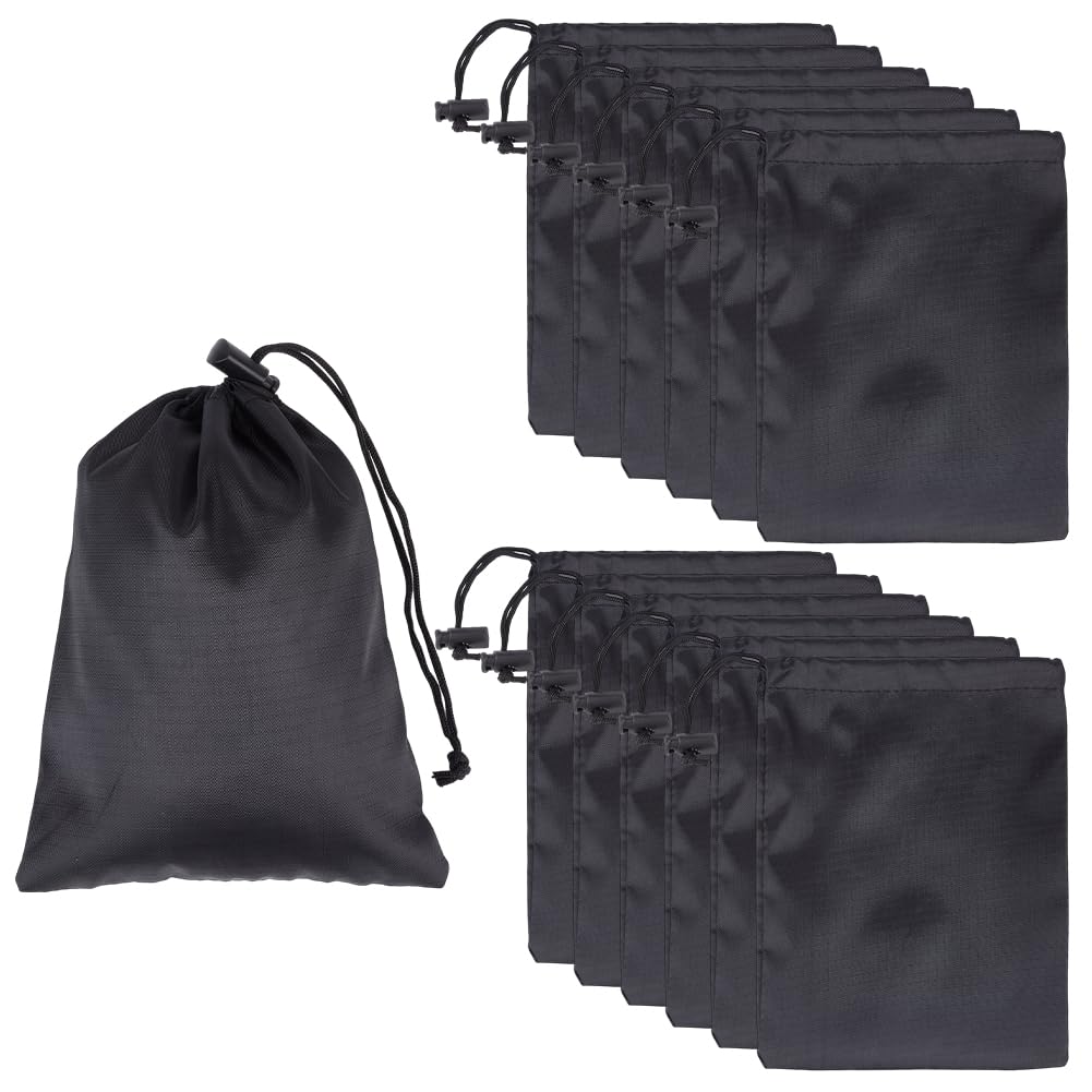 GORGECRAFT 12PCS Black Drawstring Bag 8x6 Inch Rectangle Polyester Cord Lock Closure Gym String Bag Small Cinch Ditty Stuff Pouch Softball Gifts Storage for Party Sports Travel Shopping Hiking Yoga
