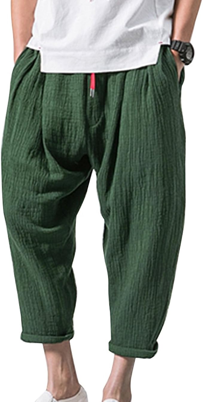ShiFan Mens Baggy Drop Crotch Pants Cropped Wide Leg Lounge Trousers Amazon.co.uk Clothing