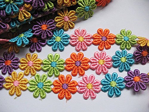 YYCRAFT Pack Of 3y Colorful Venise Lace 1 1/8" Flower Trim