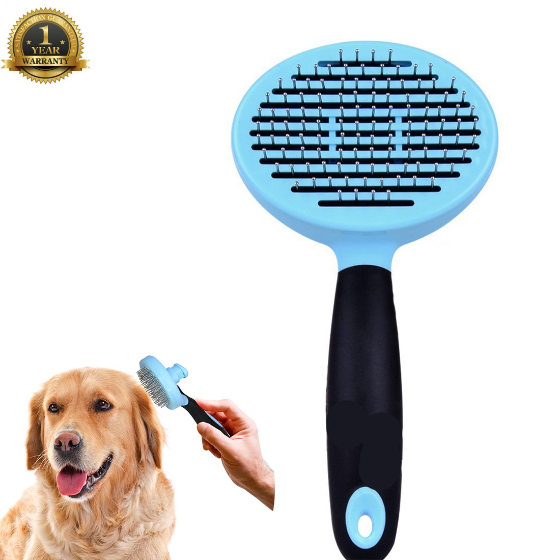 JAchoice Slicker Brush Self Cleaning Pet Grooming Comb Long Hair Pets Brush Ball Type Stainless Steel Comfortable & Safe Pet Hair Removal Brush for All Dogs Cats Rabbits with Long Thick Hair