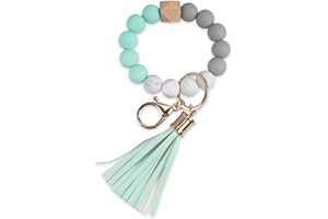 GIEMSON Silicone Key Ring Bracelets Wristlet Keychain Car Beaded Key Ring Bangle Chains for Women