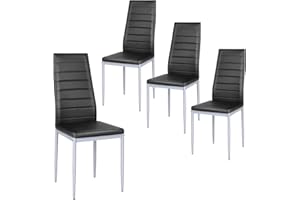 Giantex Set of 4 PU Leather Dining Side Chairs with Padded Seat Foot Cap Protection Stable Frame Heavy Duty High Back Design Dining Chairs for Kitchen Dining Room Home Furniture, Black