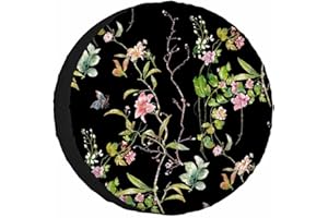 NOMEDOGYIM Leaves Flowers Spare Tire Cover Watercolor Black Background Wheel Covers for RV Tires Camper Tire Case Protectors for Trailer Rv SUV Truck Travel Trailer 15 in