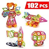 Magnetic Tiles Building Blocks 102 pcs with Wheels and Ferris Wheel Set For Kids, Educational Toys for Creativity and Learning - Mini Magical Magnet by Habest
