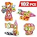 Magnetic Tiles Building Blocks 102 pcs with Wheels and Ferris Wheel Set For Kids, Educational Toys for Creativity and Learning - Mini Magical Magnet by Habest