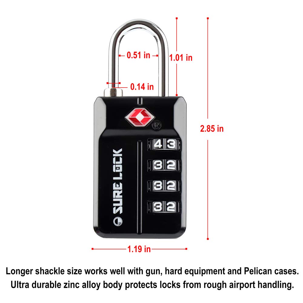 SURE LOCK TSA 4 Digit Combination Travel Luggage Locks, Inspection
