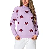 Heart Sweater for Women Valentines Cute Print Crewneck Long Sleeve Oversized Love Sweaters Knit Pullover Tops