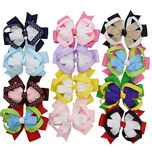 Qtgirl 12 pieces 4" layered loopy pinwheel hair bo…