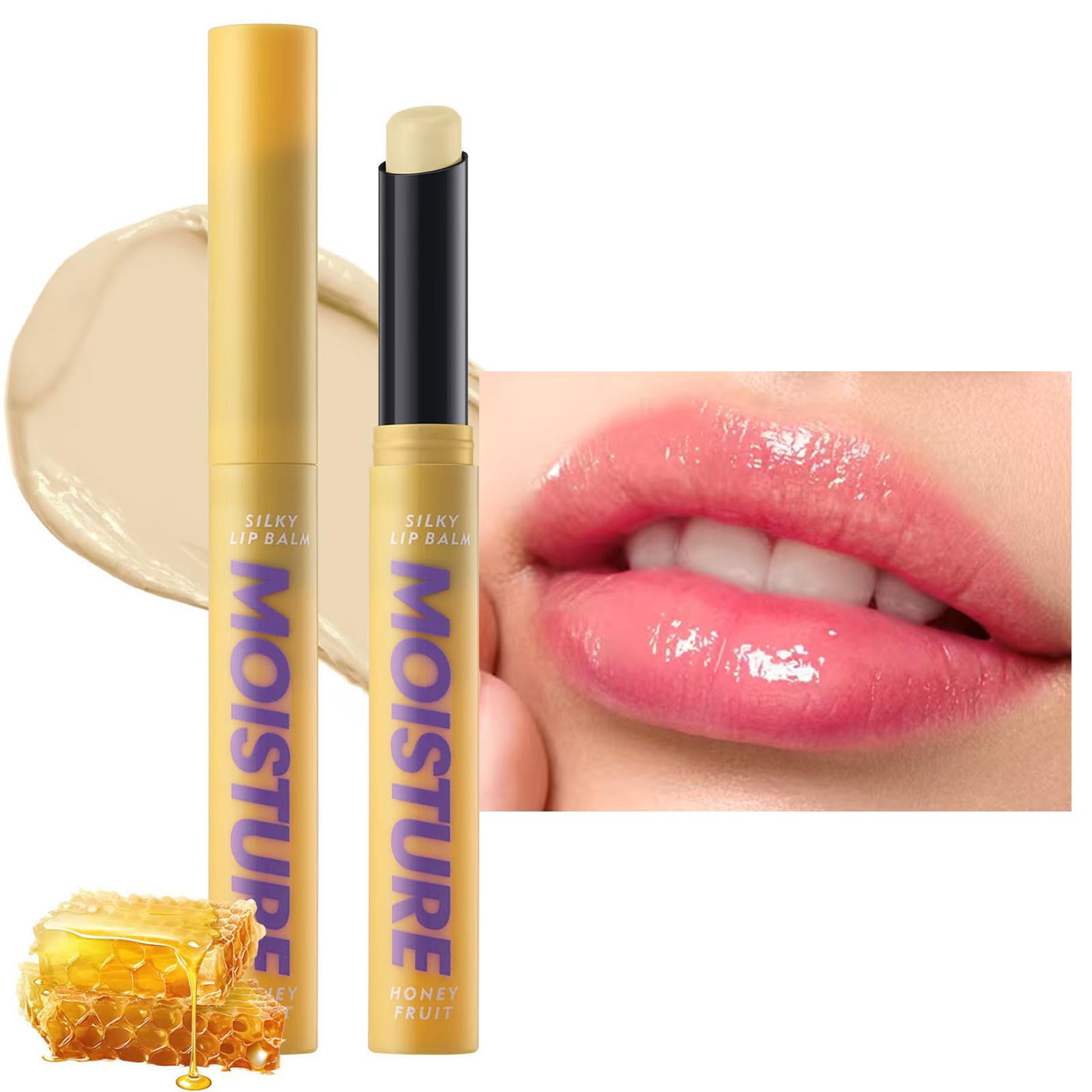 Photo 1 of 2 in 1 Moisturizing Tinted Lip Gloss Lip Balm Hydrating Glossy Lip Oil Plumping Lipgloss Hypoallergenic Natural Women Girls Teens Waterproof Long Lasting Lightweight Portabl Lipbalm Bees # 03