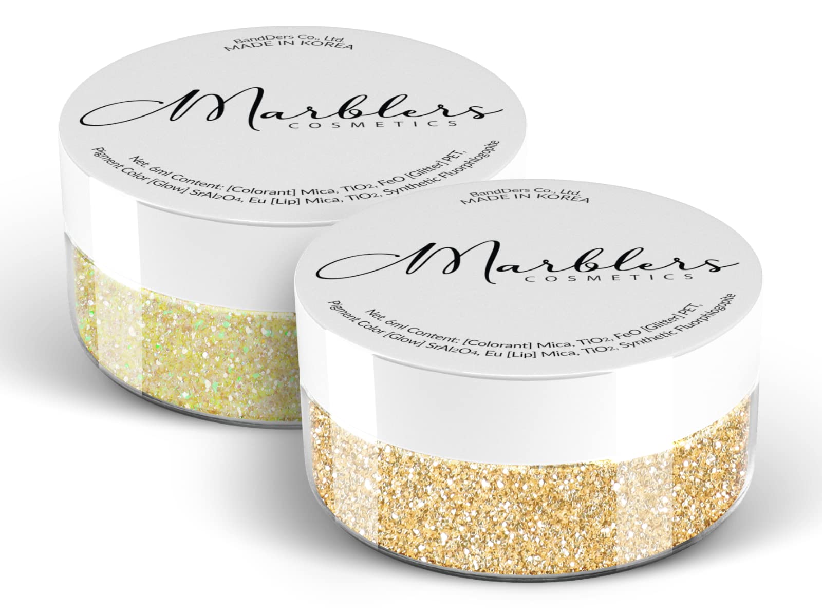 MARBLERS Cosmetic Grade Fine Glitter Duo [Unicorn Yellow & Silk Beige] 0.36oz (10g) | Non-Toxic | Vegan | Cruelty-Free | Eyeshadow, Nail Polish, Nail Art | Festival, Rave & Party Makeup | Body & Face — image 1