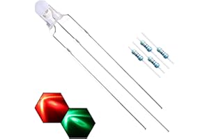 EDGELEC 100pcs 3mm Red & Green Lights Bi-Color LED Diodes Common Cathode Clear Round Lens +200pcs Resistors (for DC 6-12V) Included, Bright Bulb Lamps Light Emitting Diode