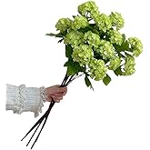 Artificial Snowball Viburnum Flowers,Artificial Hydrangea Flowers,27.5 Inch Three-Headed Faux Hydrangeas,for Home Office Decor Wedding Party Decor(3pcs) (Green)